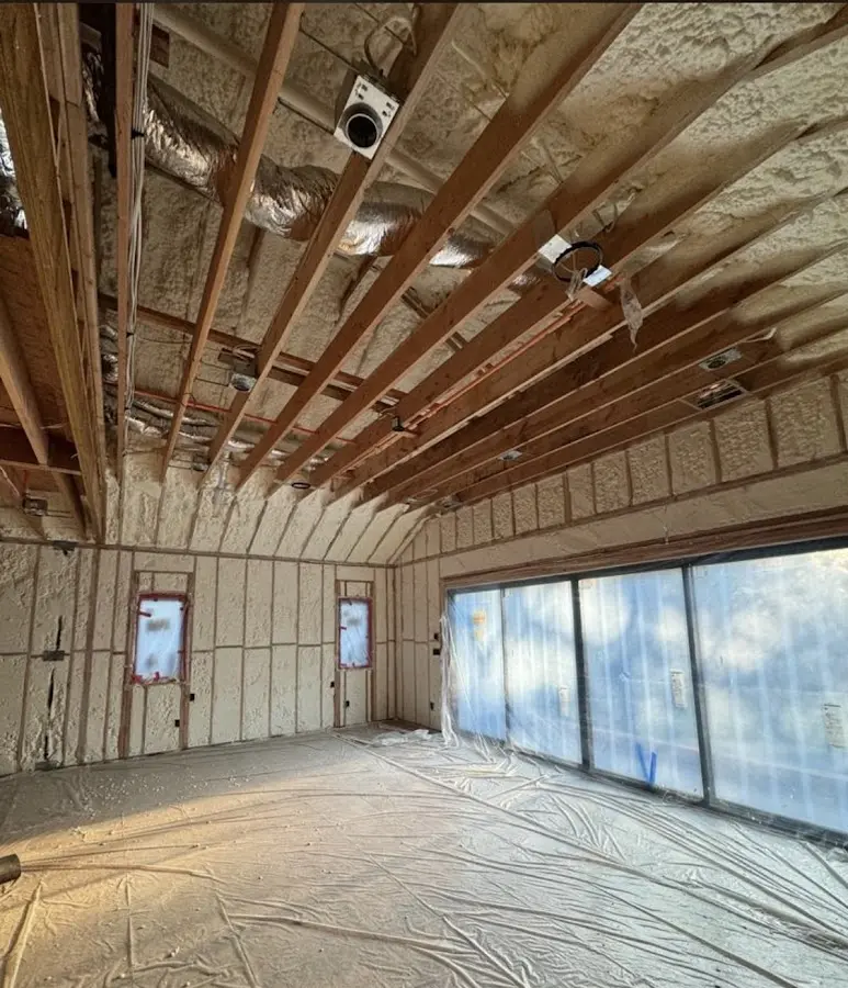 Interior walls and ceiling insulated with spray foam during new construction in Felida